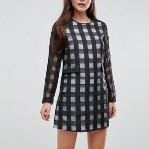 ASOS x Le Kilt Long Sleeve Checkered Black White Romper Size 4